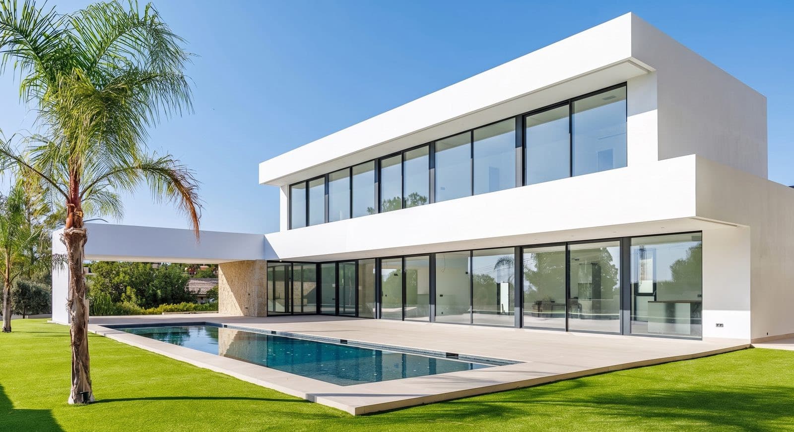 The home after: a glass-walled second story set above the original roofline