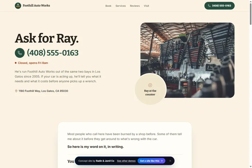 Foothill Auto Works — the demo's front page