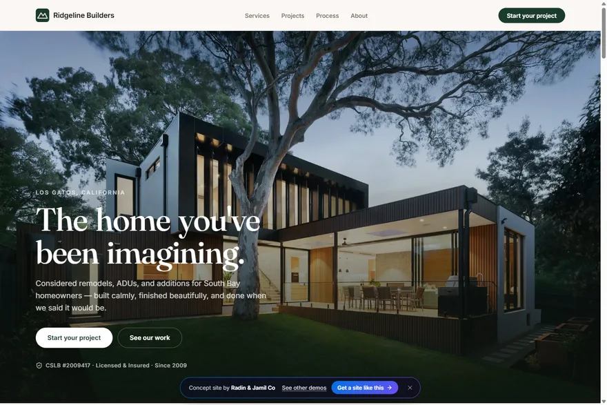 Ridgeline Builders — the demo's front page