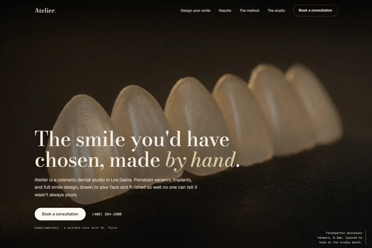Atelier Dental Arts — the demo's front page