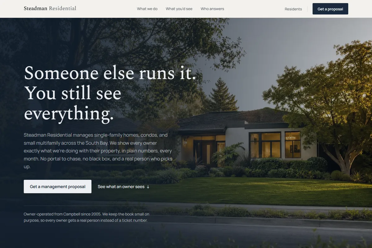 Steadman Residential — the demo's front page